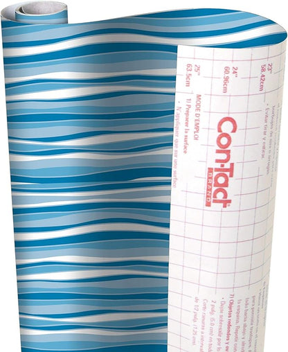 Con-Tact Brand Creative Covering, Self-Adhesive Shelf Liner, Multi-Purpose Vinyl Drawer Liner, Easy to Use and Apply, 18'' X 9', Wave Marina (Pack of 5)