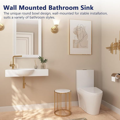 DeerValley 30x18 Inch Wall-Mounted Bathroom Sink, White Ceramic Floating Vessel Sink with Left-Side Faucet Hole and Overflow, Model DV-1WS0125L