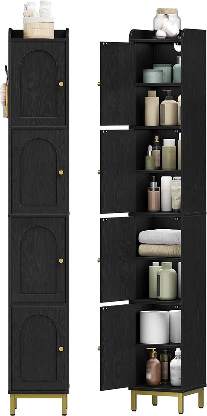 Hzuaneri 4-Tier Narrow Tall Storage Cabinet | Slim Bathroom Storage Cabinet with 4 Adjustable Feet and Shelves, for Living Room, Laundry Room, Black,11"D x 11"W x 70.9"H