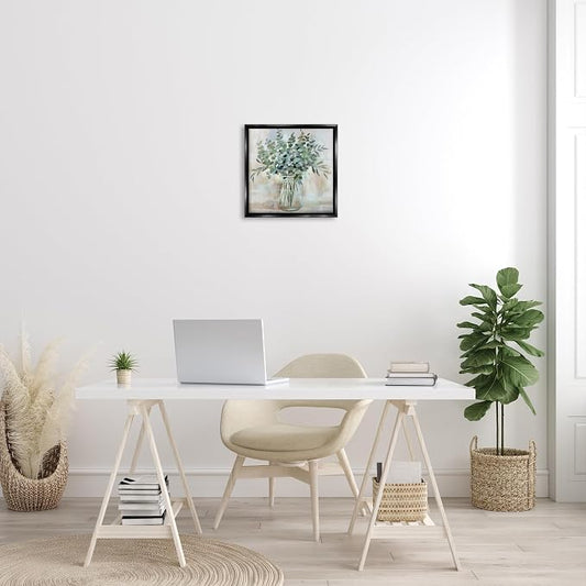 'Soothing Eucalyptus Herb Arrangement'| Floating Frame Canvas Art | Stupell Industries | Black, 18 x 18 Inches, Easy to Hang and Sturdy, Made in USA, by Nan
