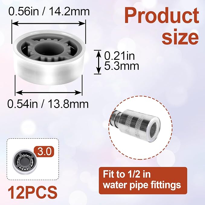 12Pcs Shower Flow Restrictor, Grey Water Flow Reducer Control Value | 3.0 GPM Shower Head Water Saver, Plastic, 0.56×0.54×0.21 in, Universal Size, 14mm Connector