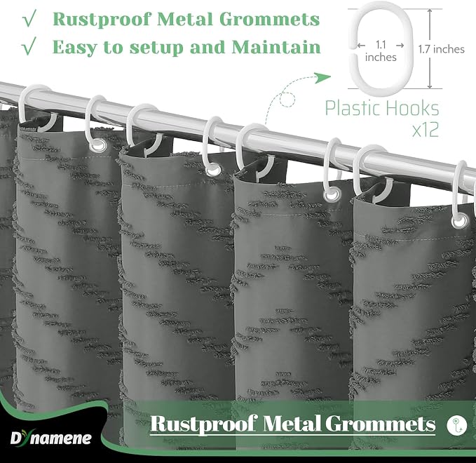 Extra Long Boho Shower Curtain Tufted Chevron 72x96 Charcoal Grey | 96 Inch Tall, Elegant Tassel, Lightweight Textured Fabric, Water Repellent, Washable, Hotel Spa, for Bathroom/Dorm 12 Hooks