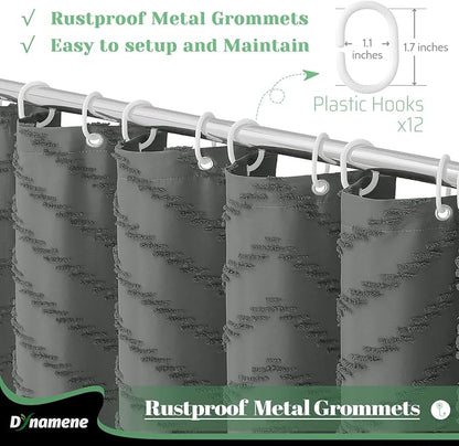 Extra Long Boho Shower Curtain Tufted Chevron 72x96 Charcoal Grey | 96 Inch Tall, Elegant Tassel, Lightweight Textured Fabric, Water Repellent, Washable, Hotel Spa, for Bathroom/Dorm 12 Hooks