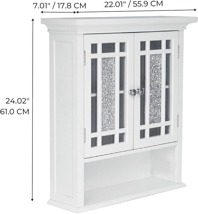 Teamson Home Windsor White Engineered Wood Bathroom Wall Cabinet with Glass Mosaic Doors
