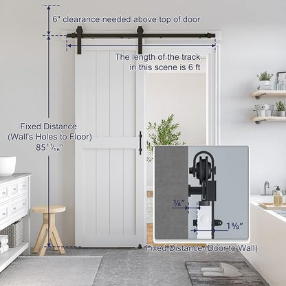 SMARTSTANDARD 32" x 84" White Sliding Barn Door with 6FT Black Hardware | Pre-Drilled Ready to Assemble, Waterproof PVC Coating, H-Frame