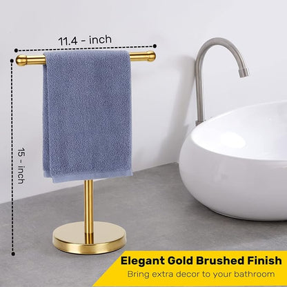 Hand Towel Holder Gold, Hand Towel Rack Stand with Heavy Weighted Base, Countertop Hand Towel Holder Stand for Bathroom，SUS304 Stainless Steel (Gold)
