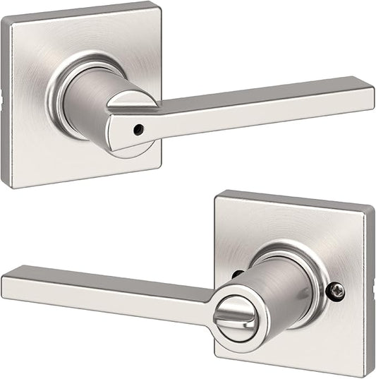 Kwikset Casey Interior Privacy Door Handle with Lock, Door Lever For Bathroom and Bedroom, Satin Nickel Reversible Keyless Turn Lock, with Microban Protection
