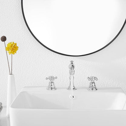 GGStudy Two Handles Three Holes Faucet 8-16 inch Widespread Bathroom Sink Faucet Chrome Basin Mixer Tap Matching Metal Pop Up Drain with Overflow