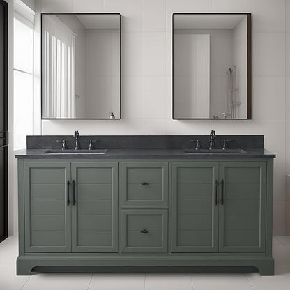 HOMEBEYOND 72 Inch Bathroom Vanity with Double Sink & Ceramic Top, Vanity Cabinet with Center Countertop Basin, Soft-Closing Doors, Backsplash, Vintage Green