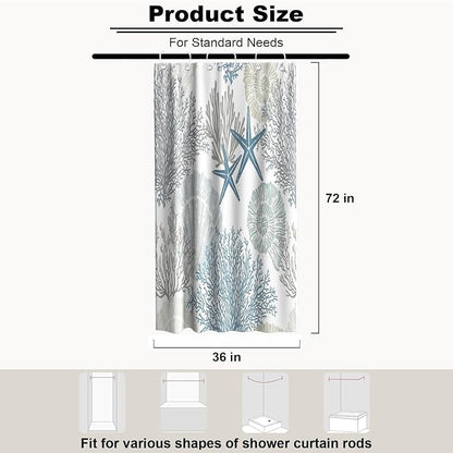 Cute Luxury Ocean Shower Curtain Kids Seashell Modern Nautical Tropical | Summer Shower Curtains for Bathroom, Waterproof Bath Curtain with Hooks Machine Washable Bathtub Curtains 36x72 Inch Blue