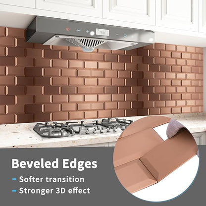 Art3d Peel and Stick Backsplash, Copper 3D Texture, 3 x 6 in, 100-Pack | Stainless Steel, Self Adhesive, Stainproof, Brushed Finish, Heat-Resistant, Ideal for Kitchen, Stove Zones