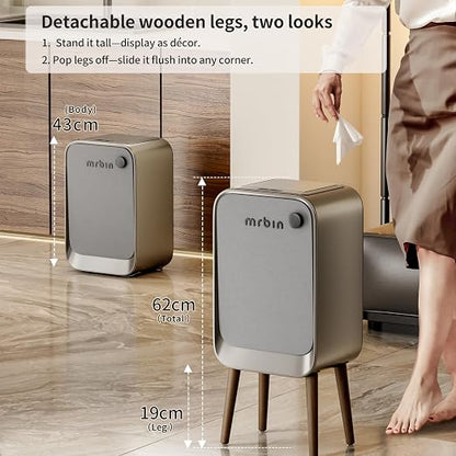 MRBIN Motion Sensor Bathroom Trash Can with Leg, Odor Control 5.5 Gal Tall Automatic Waste Basket for Bedroom, Ozone Purification Neutralizing, Touchless Butterfly Lid, Eclipse Grey