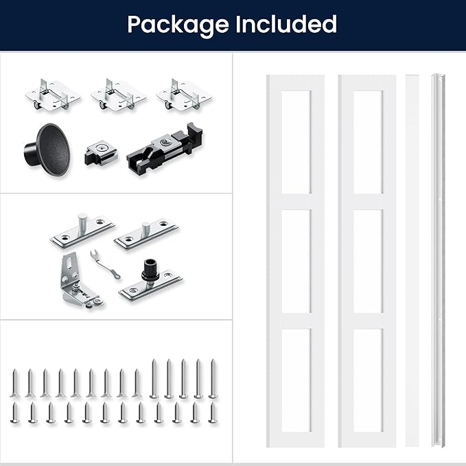 Bifold Doors for 36" x 80" Opening,3-lite Tempered Frosted Glass | Closet Folding Doors with Hardware kit Included, Easy Assembly for Pantry Closet, White,Water-Proof PVC Surface