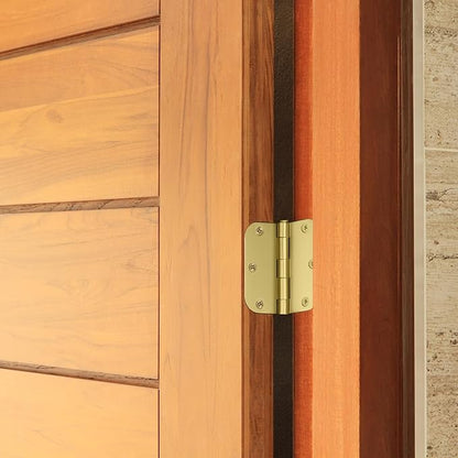 Design House Interior Door Hinges, 3.5 in. x 3.5 in., Rounded, 5/8-in. Radius, Steel, Pre-Lubricated, Satin Brass, 12-Pack, 189795