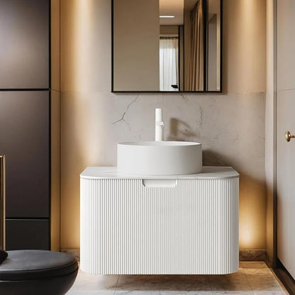24" Floating Bathroom Vanity with Sink, Modern Bathroom Storage Cabinet with Ultra-Thin Ceramic Basin and Marble Counterop, Extra Large Storage Drawer, Soft-Close Design, White