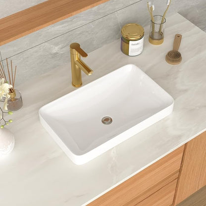 Vessel Bathroom Sink 19 x 12 Inch Semi Recessed Sink Rectangular White Ceramic Vessel Sink Modern Vanity Sink Bath Wash Hand Basin