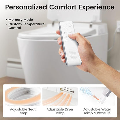 Smart Toilet With Built-in Bidet, Elongated Bidet Toilet, Instant Warm Water Wash, Auto Flush, Auto Open/Close, Heated Seat, Dryer, Night-Light, and Flush Capability During a Blackout - YA80