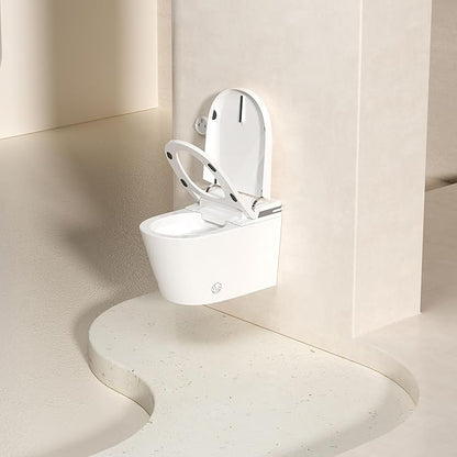 MEJE #T010G - Wall Hung Smart Toilet,Wall Hung Toilet with Bidet Combo, Build In Water Tank, Heated Seat,Warm Water,Dryer,Auto Flush, Foot Sensor Open/Close Lid & Flush (No need additional Water Tank)