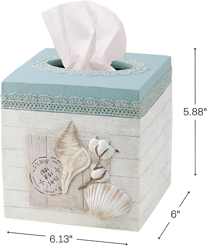 Avanti Linens - Tissue Box Cover, Countertop Accessories, Farmhouse Chic Home Decor (Farmhouse Shell Collection)