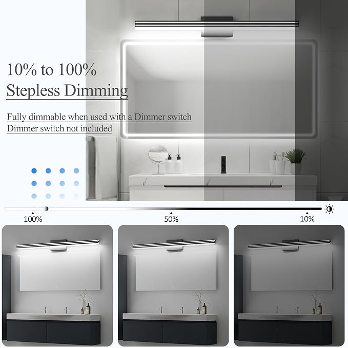 Ralbay 5 Color Temperature Dimmable LED Modern Black Vanity Light for Bathroom 40inch 36W Acrylic Matte Black Bathroom Vanity Lighting Fixtures Over Mirror