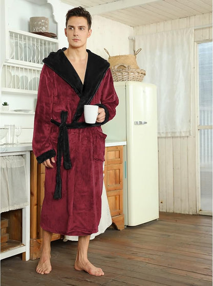 U2SKIIN Mens Hooded Robe, Plush Robes for Men Long Fleece Bathrobe