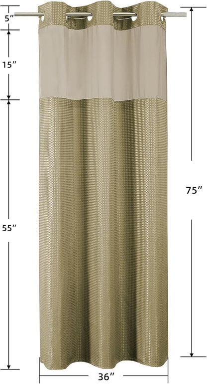 Colorful Star Beige No Hook Waffle Shower Curtain Set, 36" W x 75" L | Snap-In Fabric Liner, Mesh Top Window, Heavy-Duty Waffle Fabric, Waterproof Hotel Style Shower Curtain for Bathroom