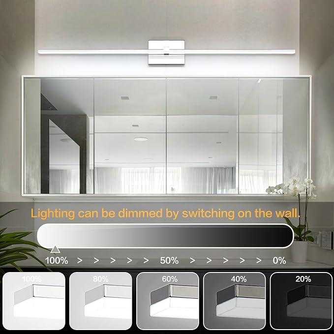 Modern Bathroom Vanity Light 48 inch 32W Dimmable 5CCT LED Bathroom Light Fixture Over Mirror Chrome Vanity Lights Bar for Bath