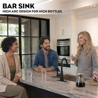 High Arc Bathroom Sink Faucet with Pull Down Sprayer, Tall Matte Black Single Handle Pull Out Faucet with Pop-Up Drain, 1 or 3 Hole Laundry Bar Basin Faucet with Deck Plate WE10CL-ZY-MB