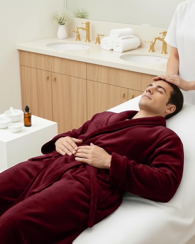 NY Threads Luxury Ultra Soft Mens Robe Plush Fleece Long Bathrobe