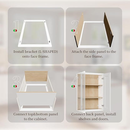Kisart Laundry Room Cabinets Wall Mounted with Doors & Shelves, Solid Wood RTA Medicine Storage Cabinet, 24Wx30Hx12D Inch White Shaker Hanging Cupboard, Space-Saving for Kitchen, Bathroom, Garage