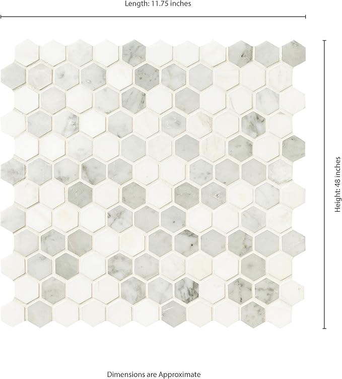 MSI Bianco Dolomite Tibi 12 in. x 12 in. Polished Marble Hexagon Wall Tile and Floor Tile for Kitchen Backsplash, Wall Tile for Bathroom, Shower Wall Tile, Mesh Mounted Mosaic Tile