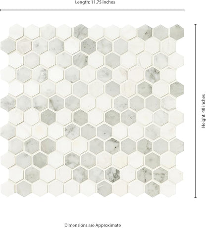 MSI Bianco Dolomite Tibi 12 in. x 12 in. Polished Marble Hexagon Wall Tile and Floor Tile for Kitchen Backsplash, Wall Tile for Bathroom, Shower Wall Tile, Mesh Mounted Mosaic Tile