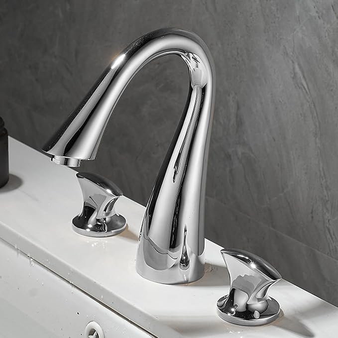 Bathroom Basin Mixer Faucet 3 Hole Basin Faucets Brass Hot and Cold Water-Chrome Plated