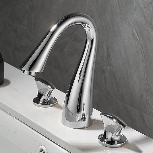Bathroom Basin Mixer Faucet 3 Hole Basin Faucets Brass Hot and Cold Water-Chrome Plated