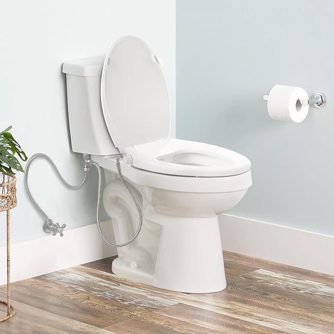 Elongated Bidet Toilet Seat with Quiet-Close, Non-Electric Bidet Mode with Dual Nozzles, Fit Elongated Toilet Seat, Adjustable Water Pressure with Brass inlet (Elongated)