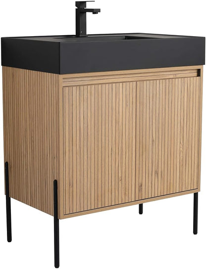 Crownpoint 30 Inch Bathroom Vanity with Sink, Black Sink, Bright Oak Finish, Full Assembly Required, Elegant Bathroom Vanities for Modern Homes