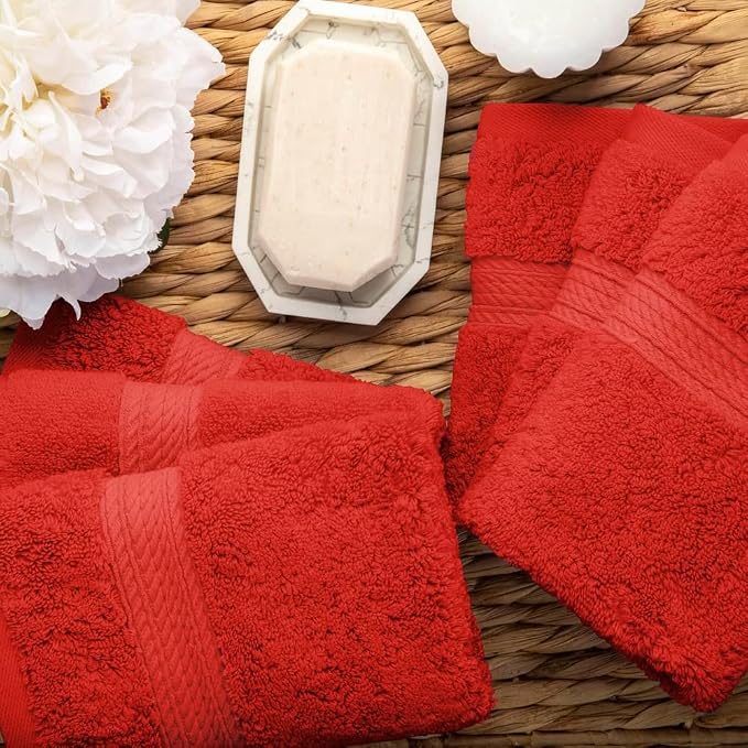 Superior Egyptian Cotton Plush & Absorbent, Face Towel Set of 6, Red | Quick Dry, Soft Luxury Towel Set, Bath Essentials for Bathroom, Guest Bath, Spa, 2 Piece Face, Madeline Towels
