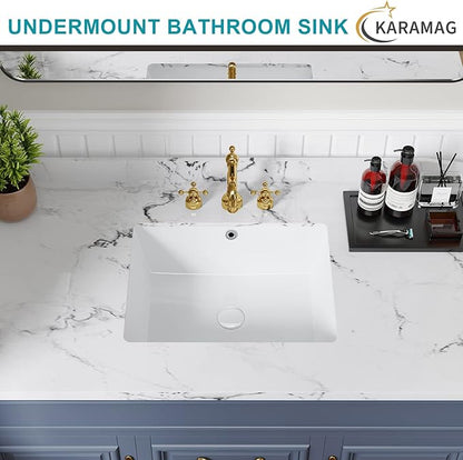 20 Inch Undermount Bathroom Sink Rectangle Undermount Sink White Ceramic Under Counter Bathroom Sinks with Overflow (19.7"x15.7")