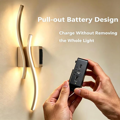 Battery Operated USB Rechargeable Wall Sconce, Gold Dimmable LED | Wireless Wall Light with Remote Control, 10000mAh, 3000K-6000K, Minimalist, For Bedroom Hallway Background Staircase, 1 Pack