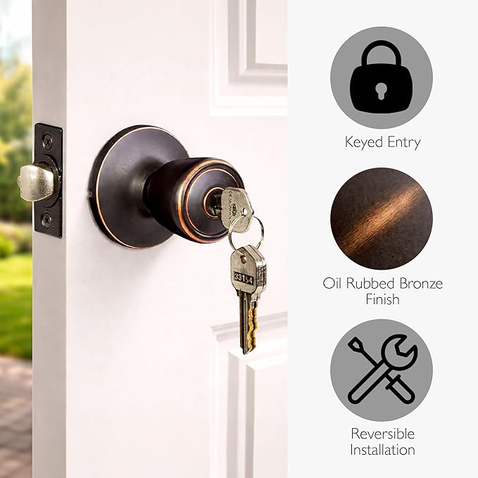 Design House 728709 Terrace 6-Way Universal Keyed Entry Door Knob Oil Rubbed Bronze
