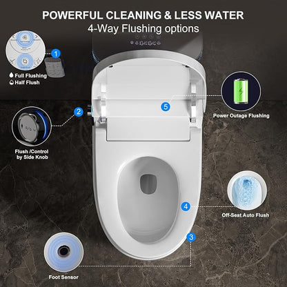 Smart Toilet with Bidet Built in, Elongated Bidet Toilet with Auto Soft Open/Close, Auto Flush, One Piece Toilet with Warm Wash & Dryer, Heated Seat, LED & Night Light, Self-Cleaning, Full/Half Flush