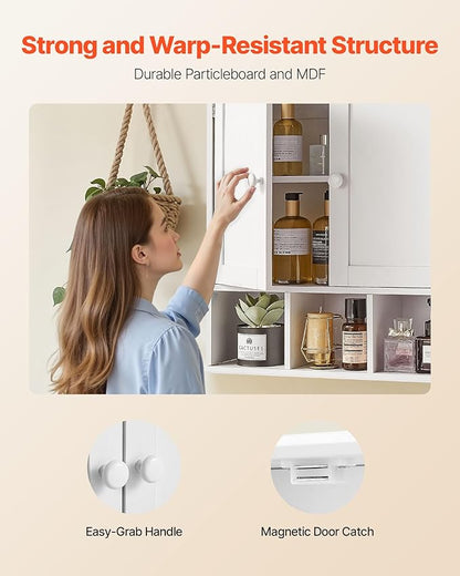 VEVOR Bathroom Wall Cabinet, 23" W x 24" H Storage Medicine Cabinet Wall Mounted, Hanging Organizer with Shelves & Open Partition for Laundry Room Kitchen Restroom, White