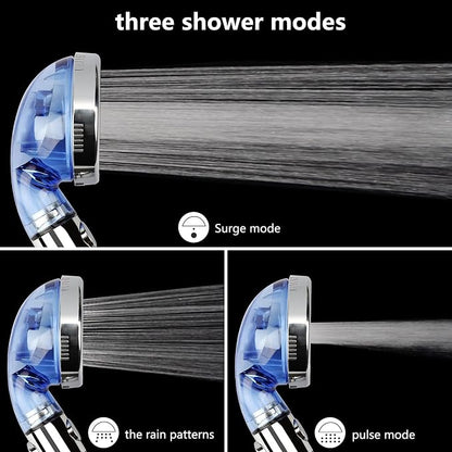 Jetting Shower Head, Modern Style, 3 Mode Shower Sprayer, High Pressure, Polished Finish, ABS Material, Mineral Stone Beads, 1 Spray Setting, 1.5" Diameter