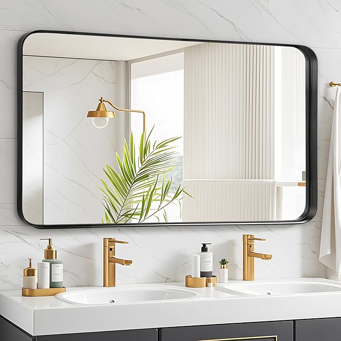 Fabuday Bathroom Mirror with Black Frame - 24x40 Inch Rectangle Wall Mounted Mirrors for Over Sink, Modern Farmhouse Style, Horizontal or Vertical Hanging, Matte Finish, Durable Construction