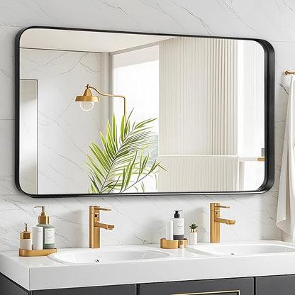 Fabuday Bathroom Mirror with Black Frame - 24x40 Inch Rectangle Wall Mounted Mirrors for Over Sink, Modern Farmhouse Style, Horizontal or Vertical Hanging, Matte Finish, Durable Construction