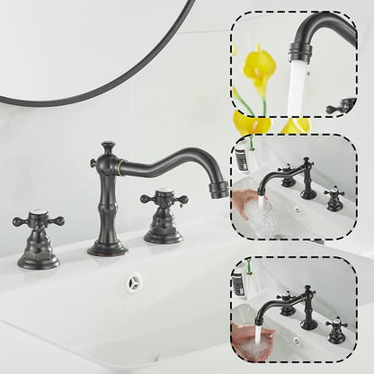 2 Handles 3 Holes Faucet Widespread Bathroom Sink Faucet Oil Rubbed Bronze Basin Tap Mixer Supply Hose Included Matching Pop Up Drain