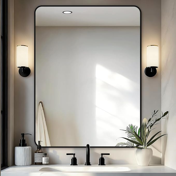 Bathroom Vanity Mirror, Black Framed Mirror for Over Sink, 30x40 | HD glass, distortion-free for makeup and grooming, Sturdy frame, all mounting hardware, hangs horizontal or vertical
