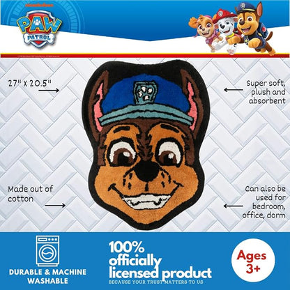 Paw Patrol Chase 100% Cotton Non Slip Plush Bathroom Mat Rug (Officially Licensed Product) By Franco