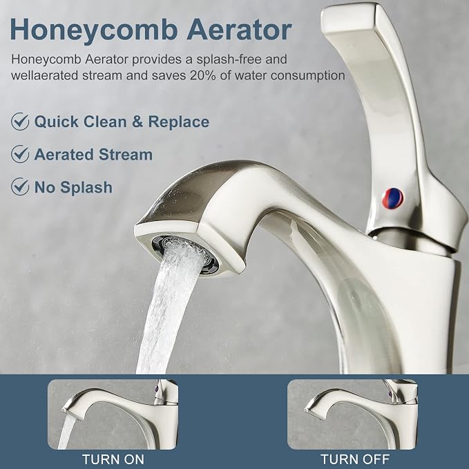 Brushed Nickel Bathroom Faucet, Sanliv Single Handle Centerset Bathroom Sink Faucet with Pop-Up Drain & Deck Plate for 1 or 3-Hole (4 inch) Installation, Modern Farmhouse Vanity Faucet Brushed Nickel