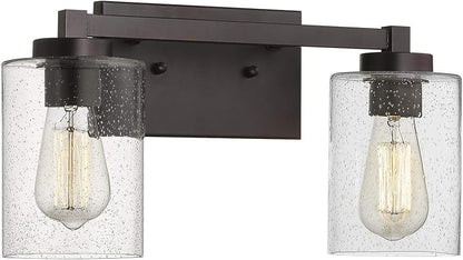 Beionxii 16In Farmhouse Bathroom Light Fixtures,Rustic Vanity Light Fixture | 2-Light Bathroom Vanity Light Fixture, Seeded Glass Shade, Oil Rubbed Bronze Over Mirror for Bathroom Living Room, BXMB9002-2